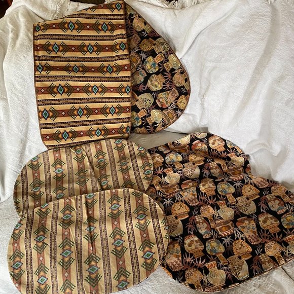 Vintage 90s SOUTHWESTERN Blanket Pottery Print TABLE RUNNER PLACE MATS Set of 4 - Picture 1 of 5
